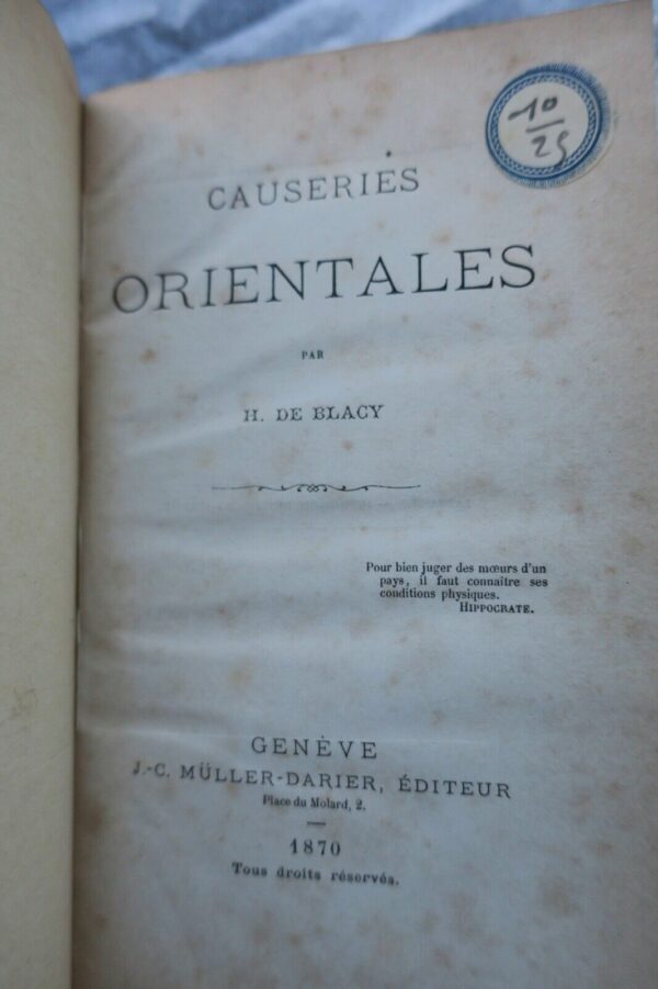 BLACY Causeries orientales 1870 – Image 3