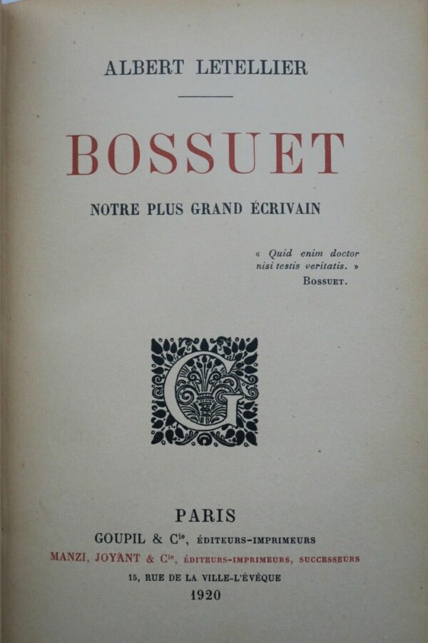 Bossuet, notre plus grand écrivain 1920 – Image 5