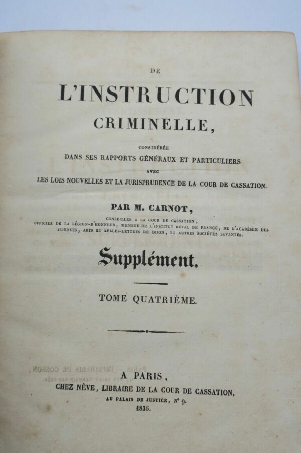 CARNOT (Joseph-François-Claude). De l'Instruction criminelle – Image 7