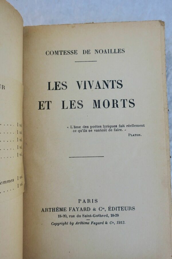 COMTESSE DE NOAILLES Les vivants et les morts – Image 3