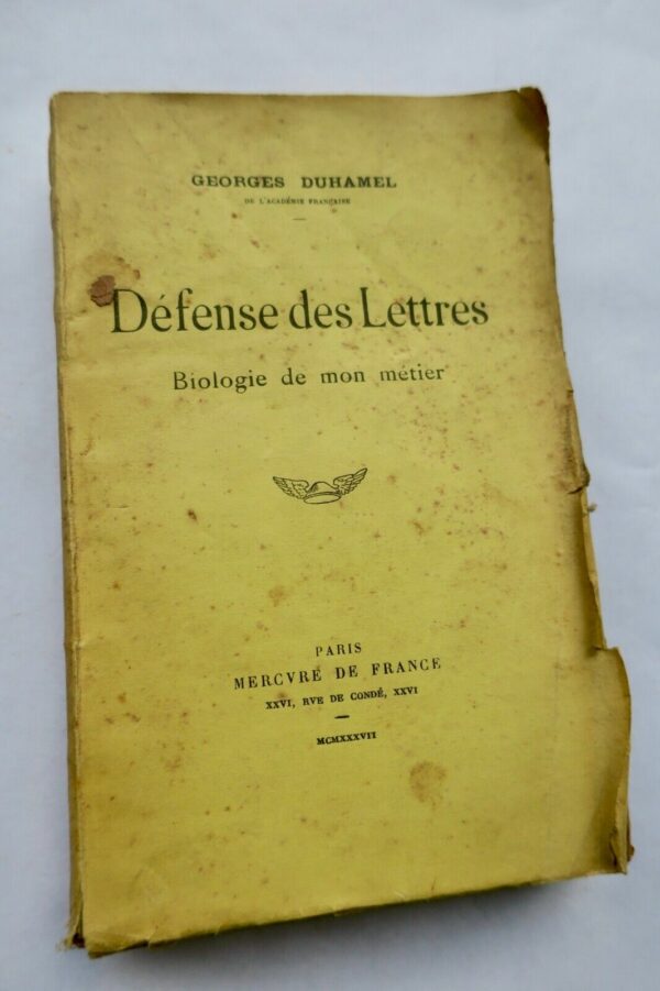 DUHAMEL GEORGES DEFENSE DES LETTRES - BIOLOGIE DE MON METIER + dédicace – Image 3