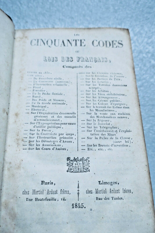 Droit Les Cinquante Codes ou Lois des Francais 1845 – Image 4