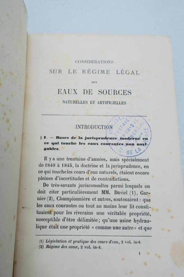 Eaux NADAULT DE BUFFON CONSIDERATIONS SUR LE REGIME LEGAL DES EAUX DE SOURCES – Image 7