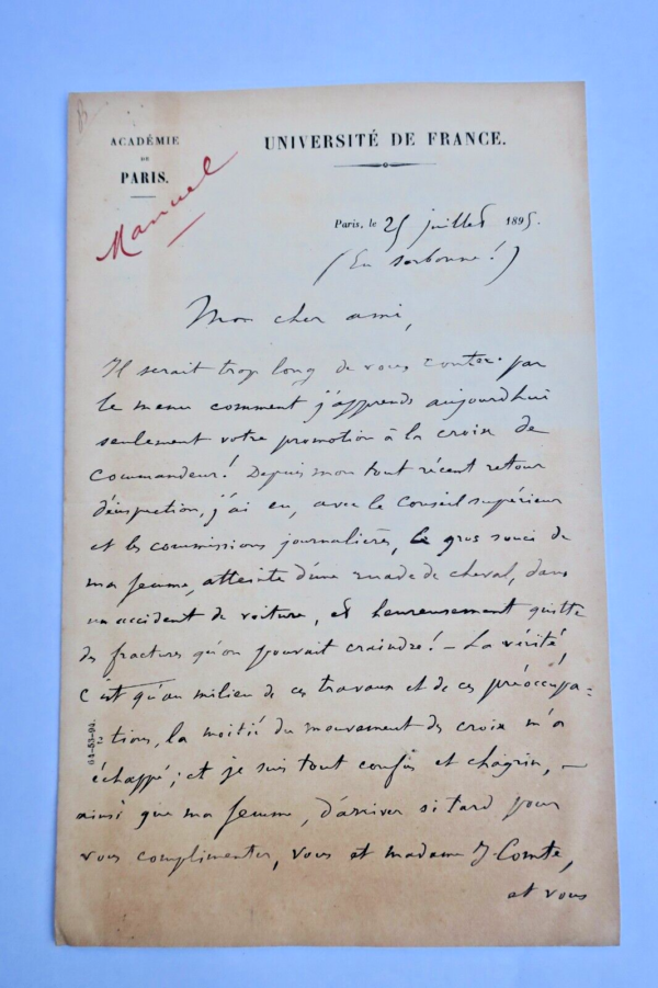 Eugène MANUEL lettre autographe signée