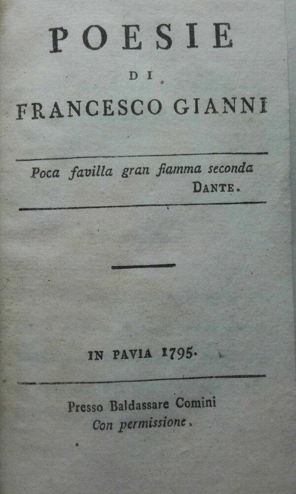 GIANNI FRANCESCO  poesie di Francesco Gianni.  1795 – Image 3