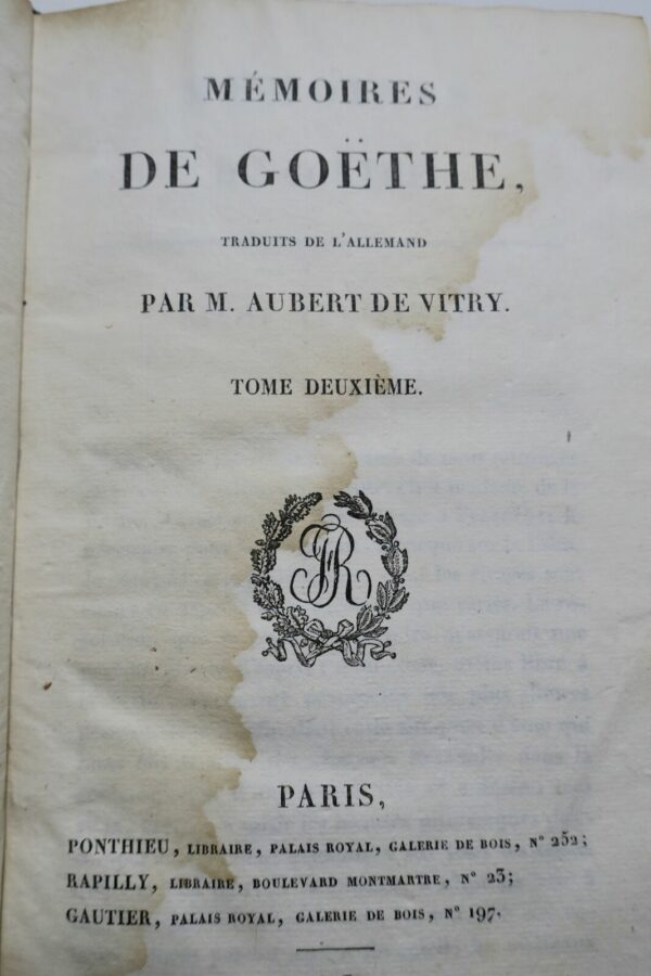 GOETHE Aubert Memoires de Goethe 1823 – Image 4