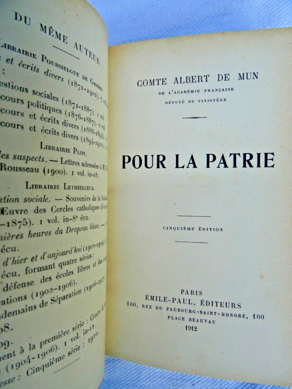 MUN Albert de(Comte). Pour la patrie.1912 – Image 5