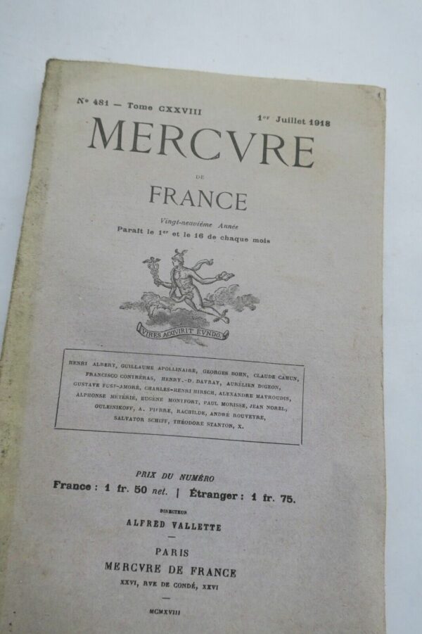 Mercure de France, n°481, 1918 Apollinaire...