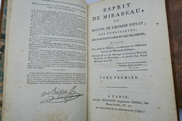 Mirabeau Esprit de Mirabeau ou manuel de l'homme d'état 1797 – Image 6