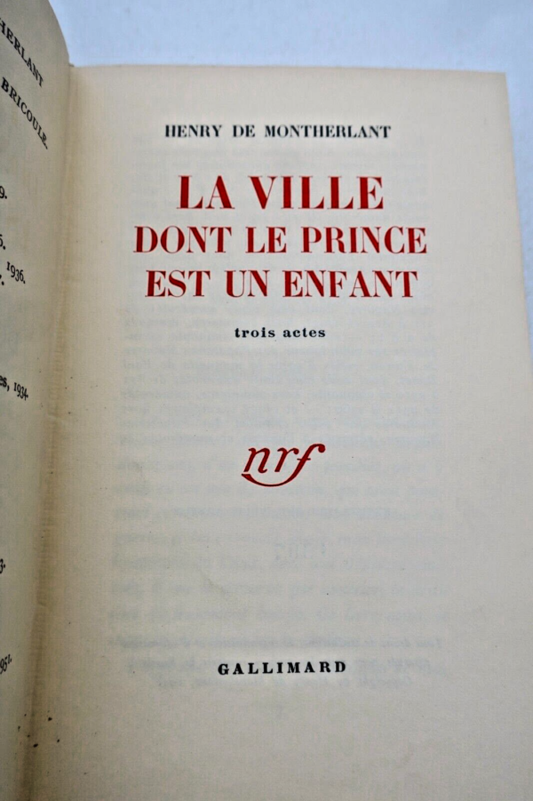 Montherlant (Henry de) La Ville dont le Prince est un Enfant BONET – Image 8