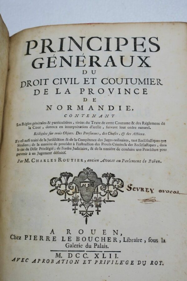 Normandie Principes généraux du droit.. coutumier de la province Normandie 1742 – Image 10