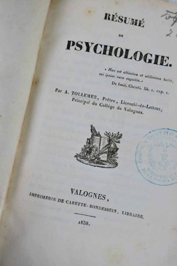 Psychologie Résumé de psychologie, par A. Tollemer 1838 – Image 10