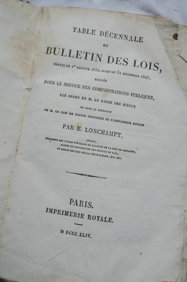 Table Décennale du Bulletin des Lois 1834-1844 – Image 3