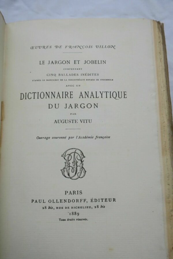 VILLON Le Jargon et Jobelin.. dictionnaire analytique du jargon 1889 – Image 6