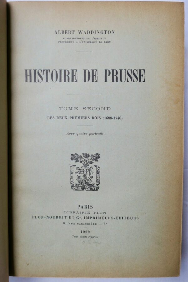 WADDINGTON  Histoire de Prusse Les deux premiers Rois – Image 3