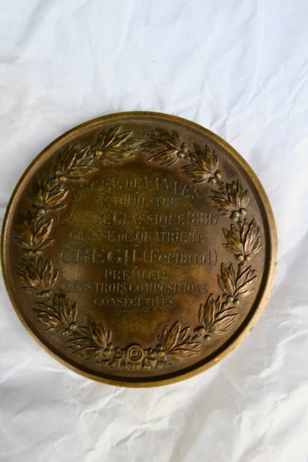 Académicien F. Gregh BRONZE 50 mm, 62 grs premier prix 1886 – Image 4