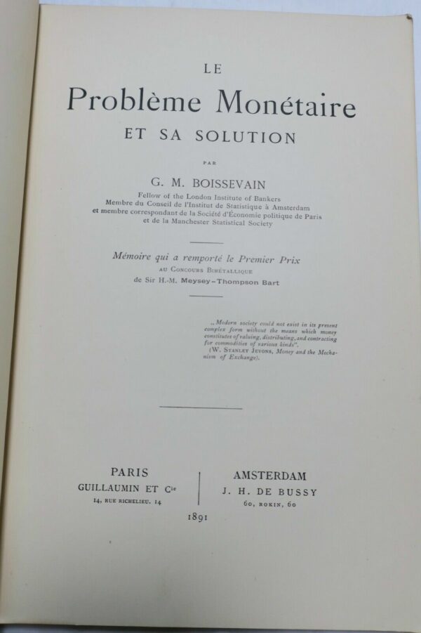 Boissevain, Gideon Maria Le problème monétaire et sa solution 1891 – Image 4