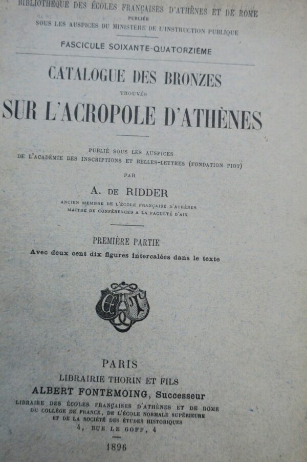 Bronze Catalogue des Bronzes trouvés sur l'Acropole d'Athènes 1896 – Image 3