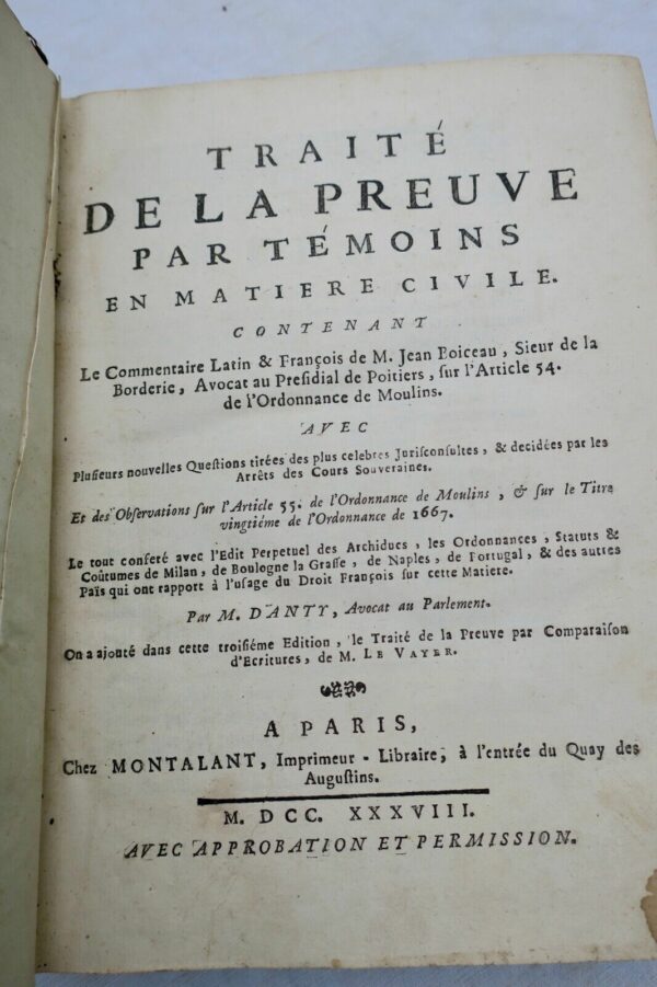 DANTY (N) Traité de la preuve par témoins en matière civile 1738 – Image 4