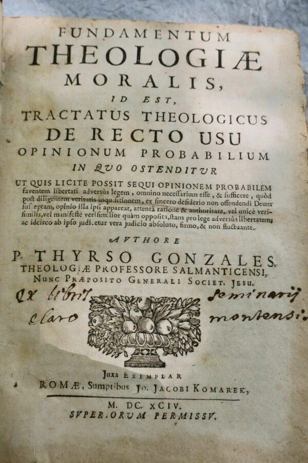 Fundamentum Theologiae moralis id est,tractatus théologicus 1694 – Image 4