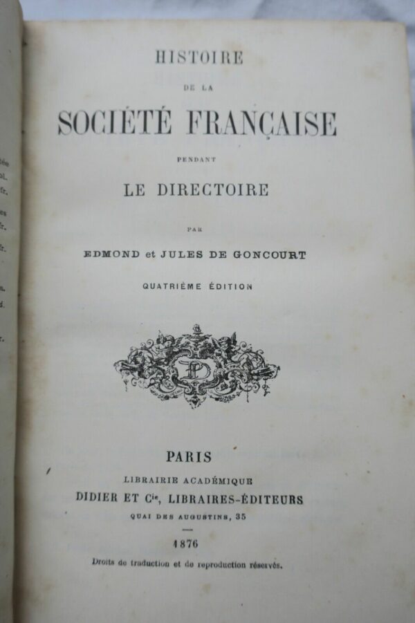 GONCOURT EDMOND & JULES HISTOIRE DE LA SOCIETE FRANCAISE PENDANT LE DIRECTOIRE – Image 3