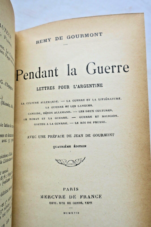 GOURMONT  Pendant la Guerre Lettres pour l'Argentine La culture allemande..1917 – Image 7