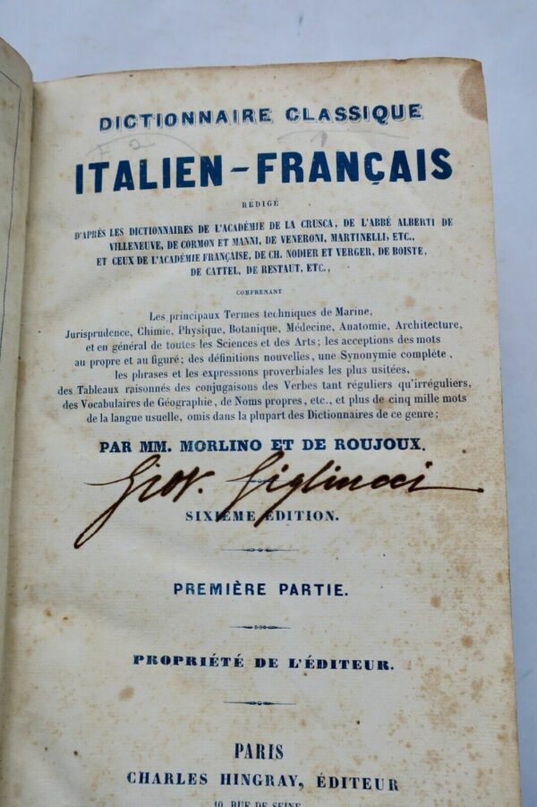 Italien Dictionnaire classique italien-français Français-italien 1843 – Image 6