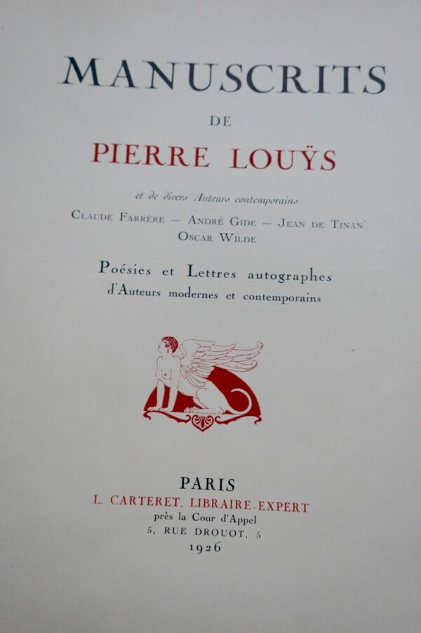 Louÿs Manuscrits de Pierre Louÿs et de divers auteurs contemporains 1926 – Image 11