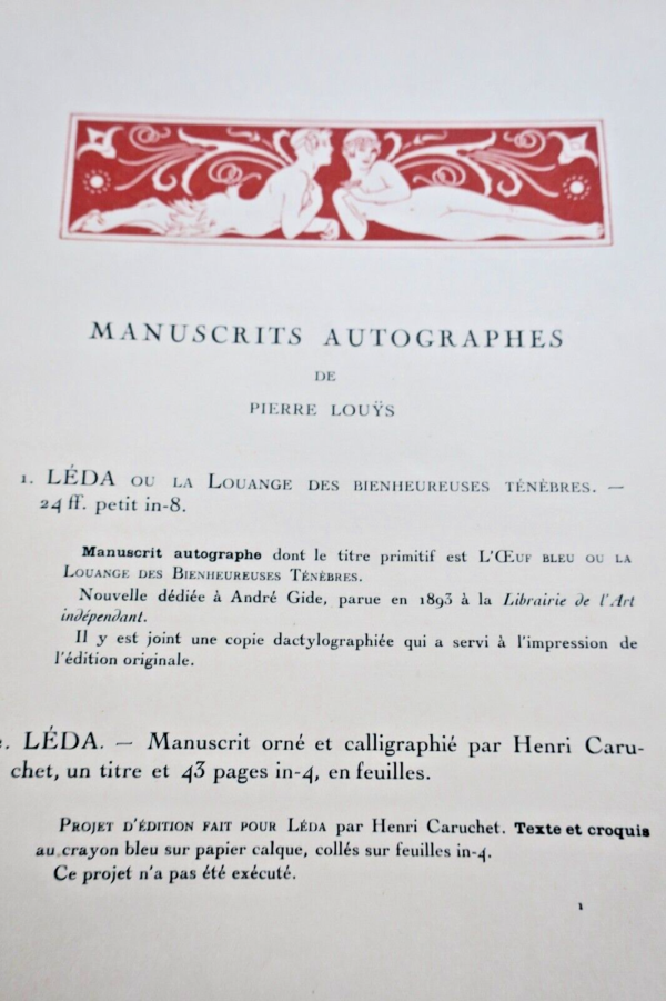 Louÿs Manuscrits de Pierre Louÿs et de divers auteurs contemporains 1926