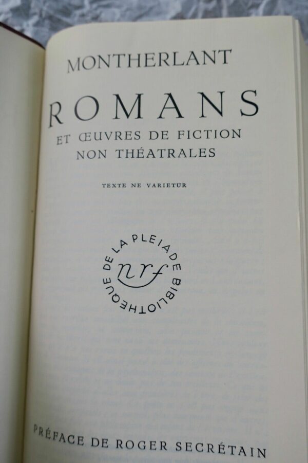 MONTHERLANT Henry ( de ) ROMANS  Gallimard NRF Bibliothèque de la pléiade – Image 7