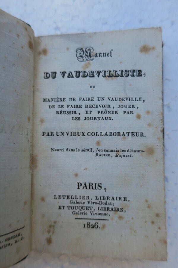 Manuel du Vaudevilliste ou manière de faire un vaudevilliste 1826 – Image 3