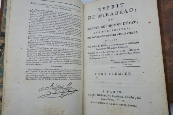 Mirabeau Esprit de Mirabeau ou manuel de l'homme d'état 1797 – Image 6