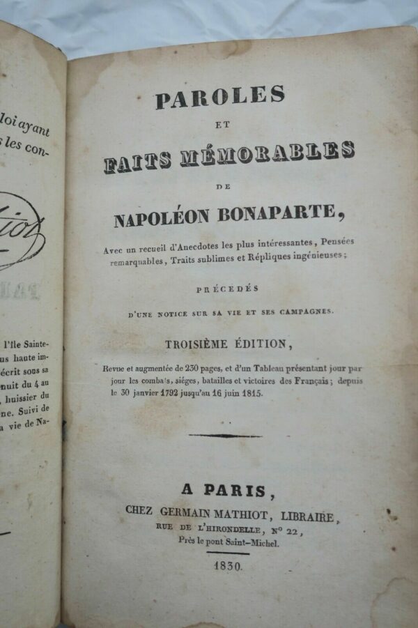 Napoléon paroles et faits mémorables de napoléon Bonaparte 1830 – Image 4