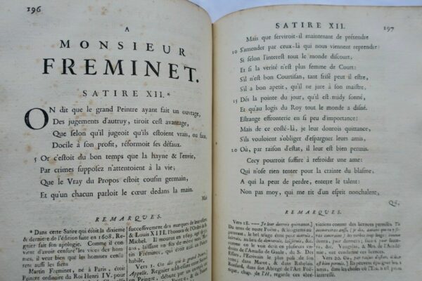 Reliure Regnier Les satyres et autres oeuvres avec des remarques 1730 – Image 6