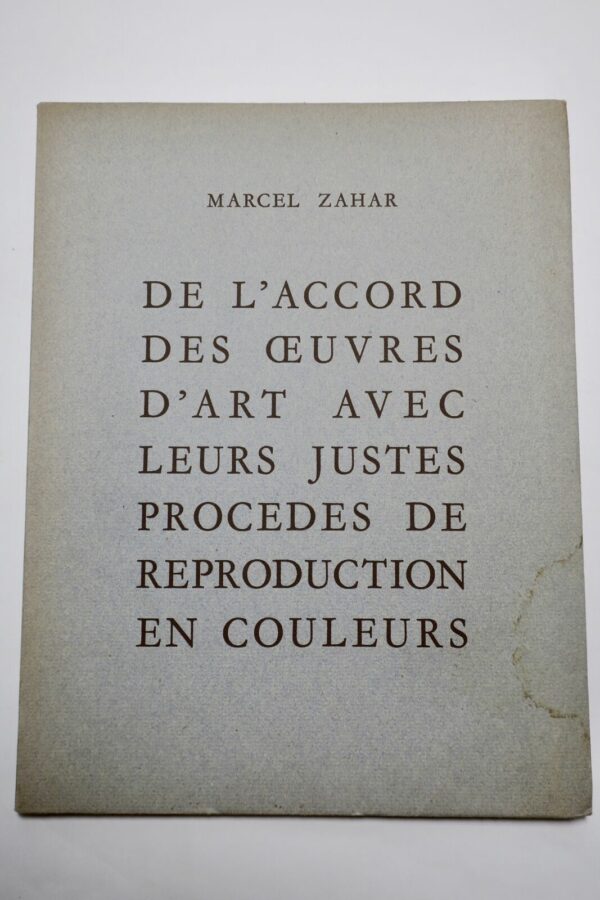 ZAHAR  DE L'ACCORD DES OEUVRES D ART + dédicace