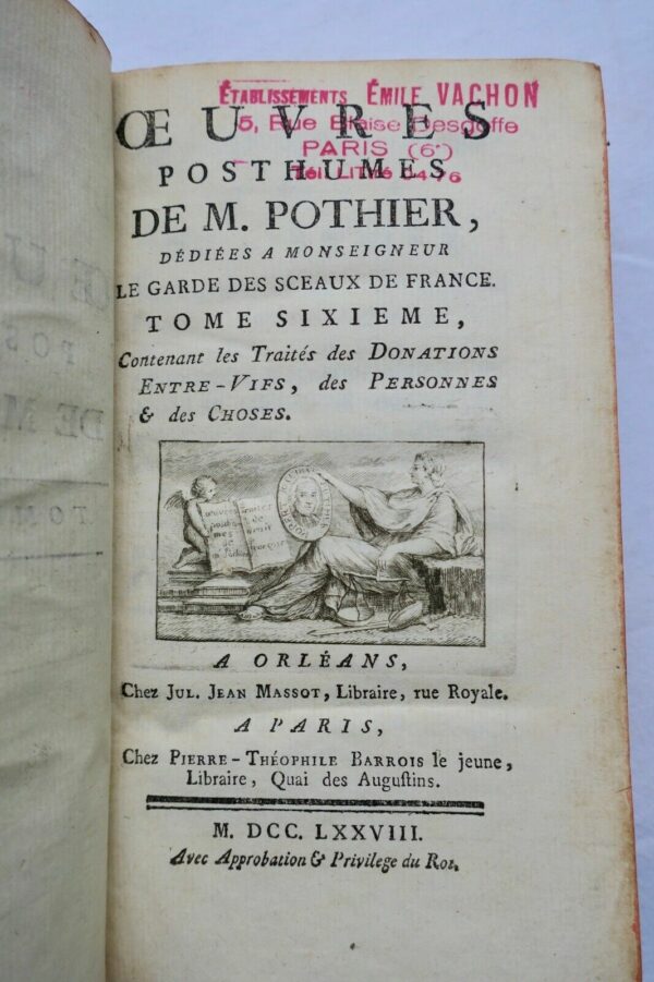 donations Pothier Oeuvres posthumes de M. Pothier 1778 – Image 3