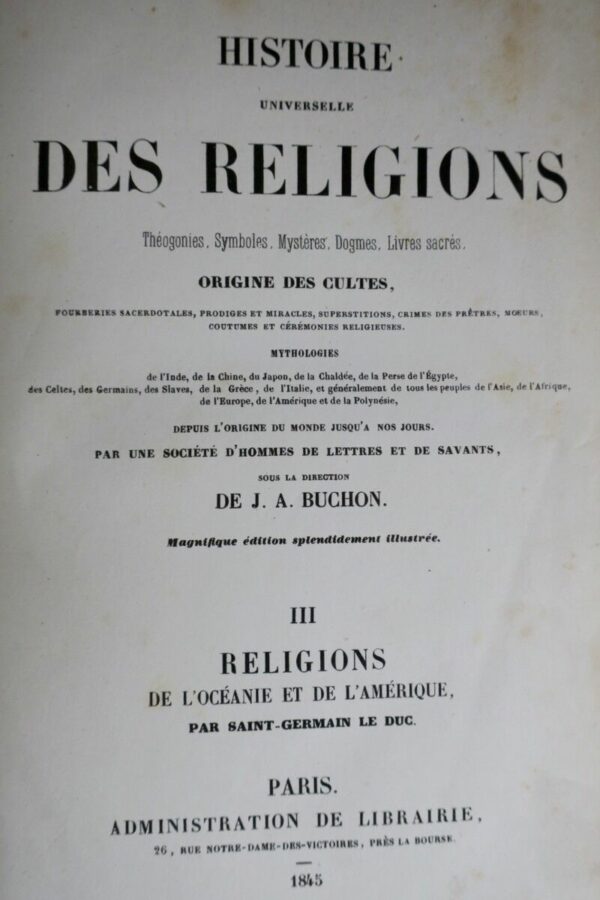 religions Histoire universelle des religions, théogonies, fourberies 1845