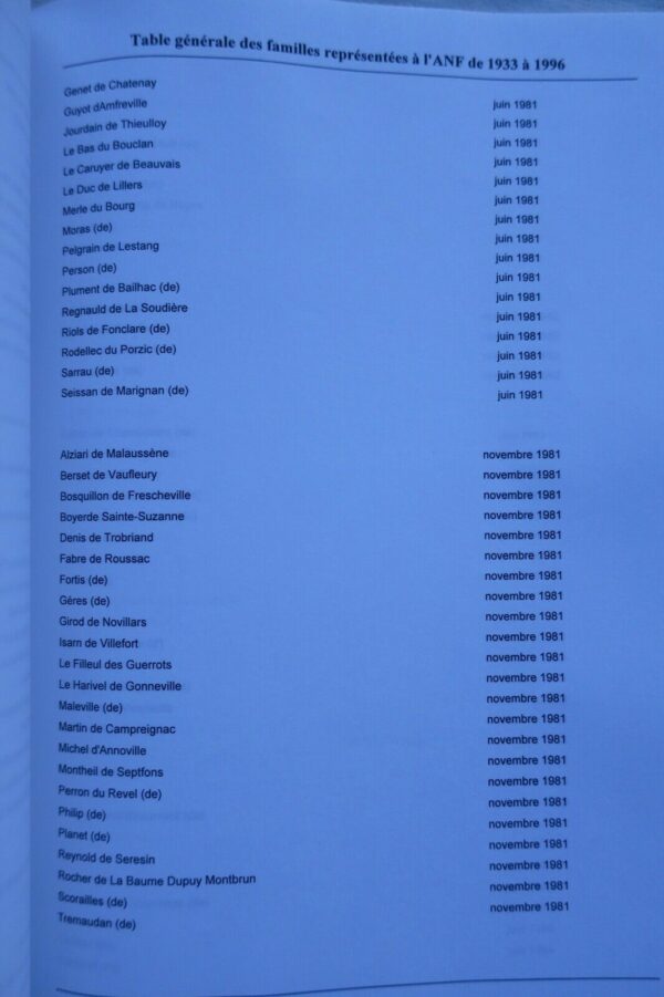 ANF table générale des familles représentées à l'ANF de 1933 à 1996 noblesse – Image 3