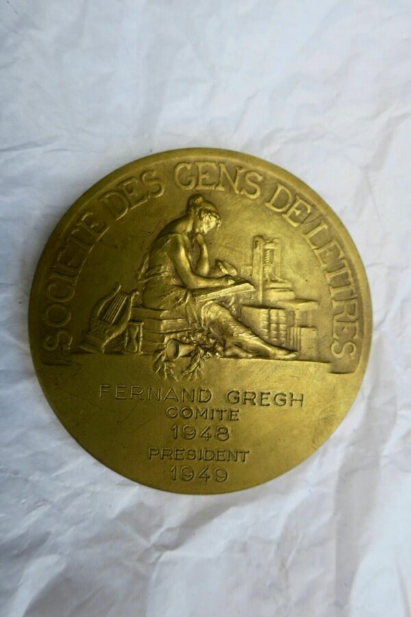 Académicien F. Gregh BRONZE 56 mm, 85 grs scté des gens de lettres 1948 – Image 4