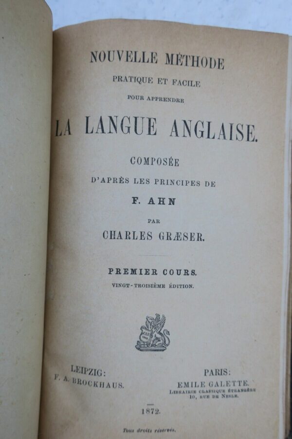 Anglais NLLE METHODE PRATIQUE ET FACILE POUR APPRENDRE LA LANGUE ANGLAISE 1872 – Image 8