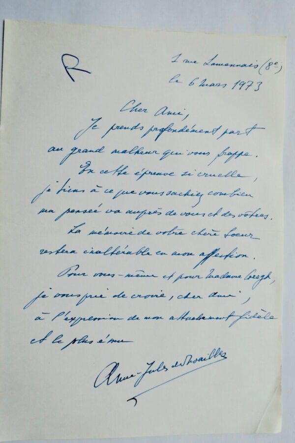 Anne-Jules de Noailles belle lettre autographe manuscrite