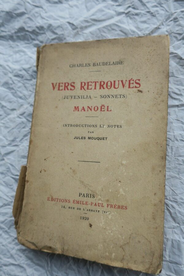 BAUDELAIRE CHARLES VERS RETROUVES (JUVENILIA - SONNETS) - MANOEL 1929 – Image 3