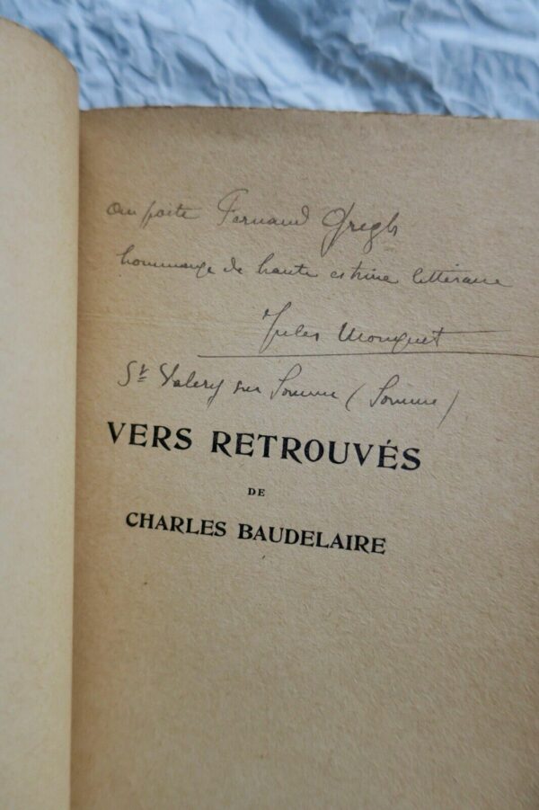 BAUDELAIRE CHARLES VERS RETROUVES (JUVENILIA - SONNETS) - MANOEL 1929