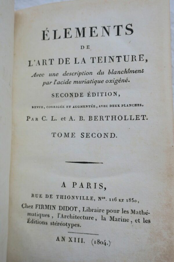 BERTHOLLET Claude Louis Eléments de l'art de la teinture -1804 – Image 8