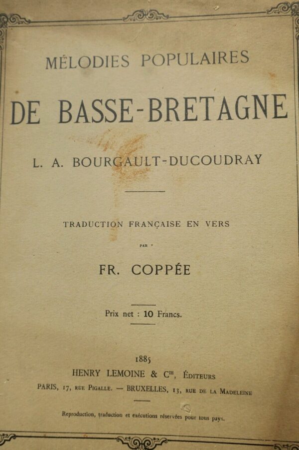 Bretagne Trente Mélodies Populaires de Basse-Bretagne 1885