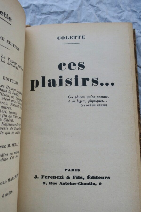 Colette Ces plaisirs Ferenczi. 1932 EO – Image 7