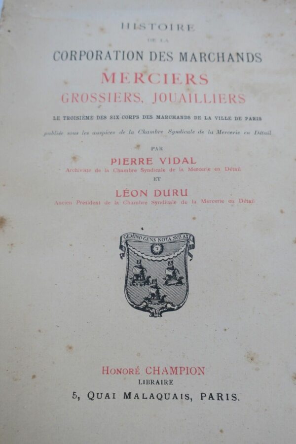 Corporation des marchands merciers grossiers jouailliers VIDAL Histoire de la – Image 3