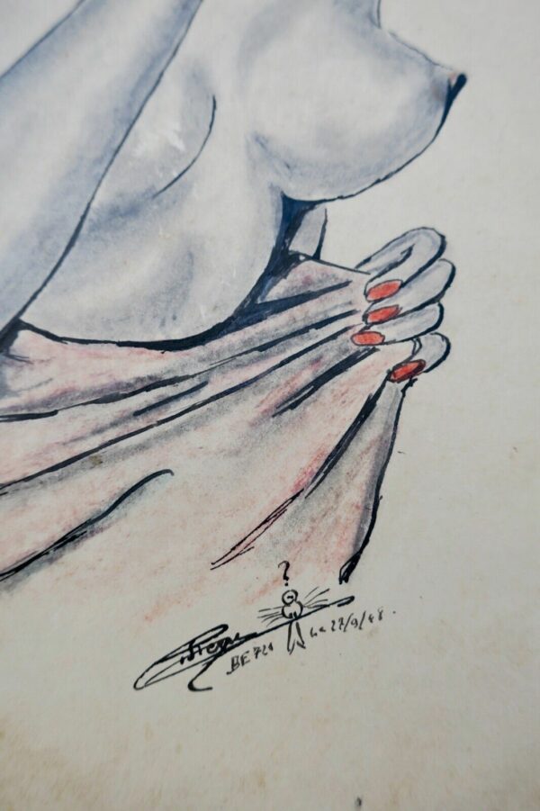 Curiosa dessins originaux à la main, datés et signés  pin-up 1948 – Image 5