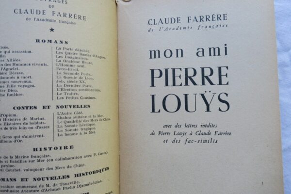 Farrère Mon ami Pierre Louÿs, avec des lettres inédites de Pierre Louÿs+envoi – Image 5