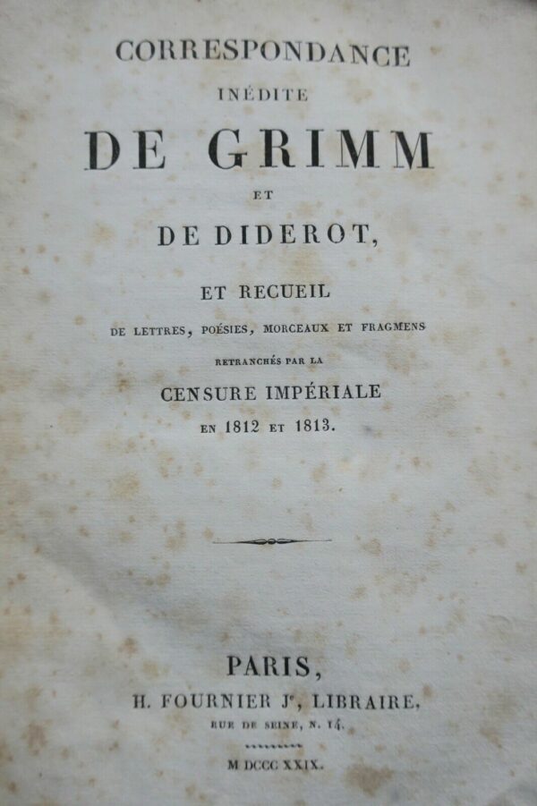 Grimm Diderot  Correspondance Inédite 1829